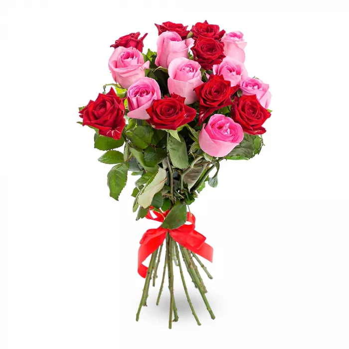 Букет из 15 разноцветных роз 60 см Букет из 15 разноцветных роз 60 см